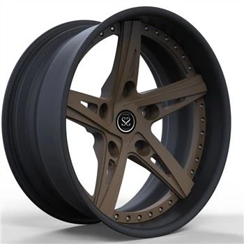 Canolfan Efydd 2 Ddarn Gwyneb Du Matte Rims Wedi'u Ffurfio 20x9 20 Modfedd Olwynion Amddiffynnwr Alloy Cyfeiriadol